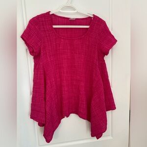 Hot Pink Muslin Asymmetrical Shark bite hem top retro 80s vintage